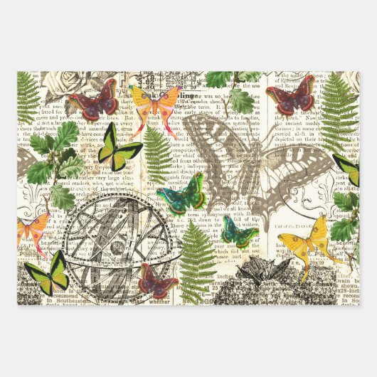 Alle Occasion Antiek Kijk Butterflies en Ferns Inpakpapier Vel (Voorkant 2)