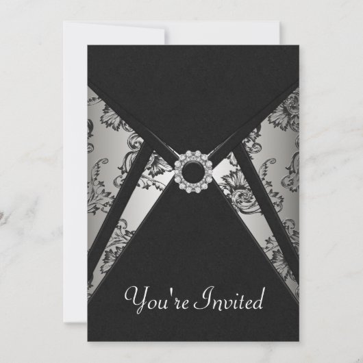 Alle Occasion Black Damask Invitation Sjabloon Kaart (Voorkant)