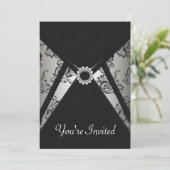 Alle Occasion Black Damask Invitation Sjabloon Kaart (Staand voorkant)