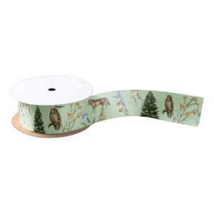 Alle Occasion Woodland Animals Plant Sage Green Satijnen Lint