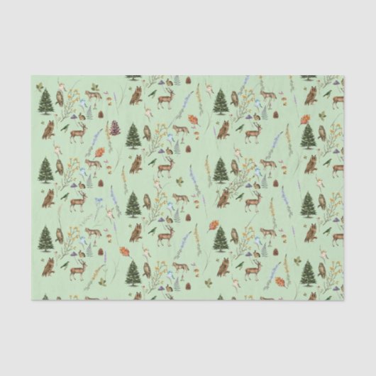 Alle Occasion Woodland Animals Plant Sage Green Tissuepapier (Voorkant)