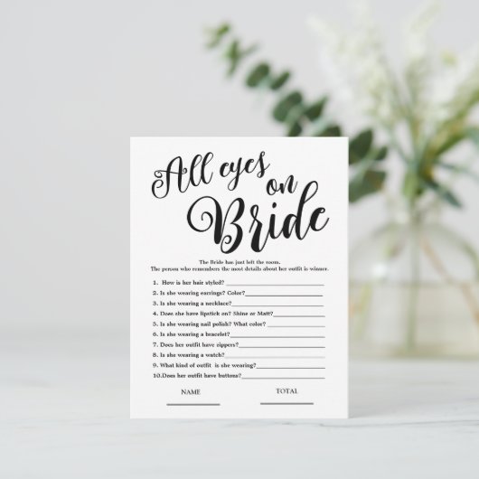 Alle ogen op Bride Simple Vrijgezellenfeest Game Kaart (Staand voorkant)