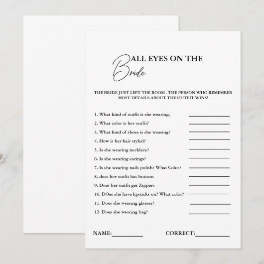 Alle ogen op de bruid Vrijgezellenfeest spel Kaart (Voorkant / Achterkant)