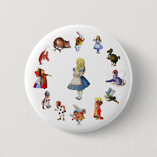 ALLE ONGEVEER IN WONDERLAND RONDE BUTTON 5,7 CM (Voorkant)