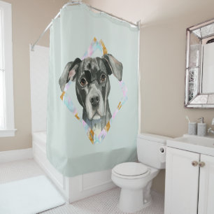 "Alle oren" Pit Bull Dog Waterverf Schilderen Douchegordijn
