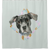 "Alle oren" Pit Bull Dog Waterverf Schilderen Douchegordijn (Voorkant)