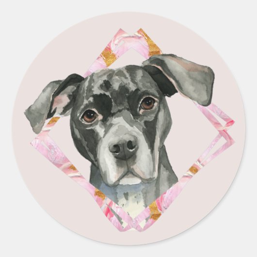 Alle oren | Schattigee Black Pit Bull Dog Illustra Ronde Sticker (Voorkant)