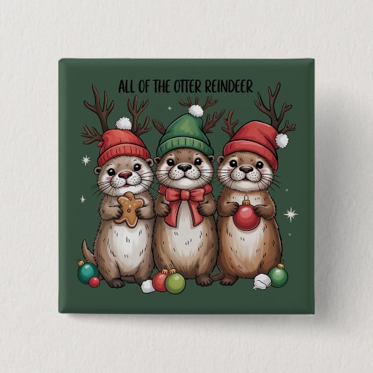 Alle Otter Rendier Kerstmis Dier Winter Vierkante Button 5,1 Cm (Voorkant)