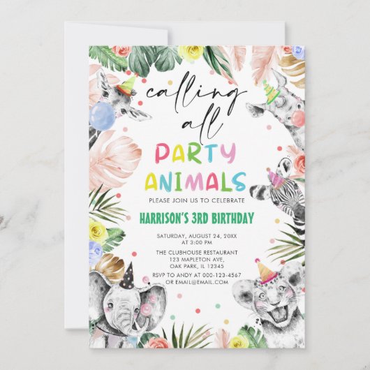 Alle partijdieren Oerwoud Safari Birthday Kaart (Voorkant)