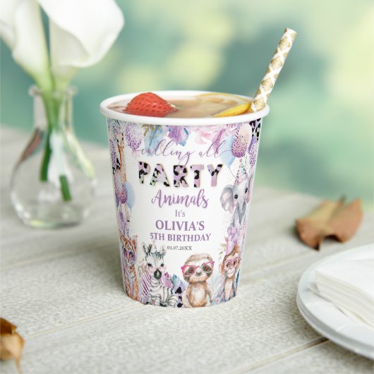 Alle partijdieren Oerwoud Safari Birthday Papieren Bekers (Insitu)