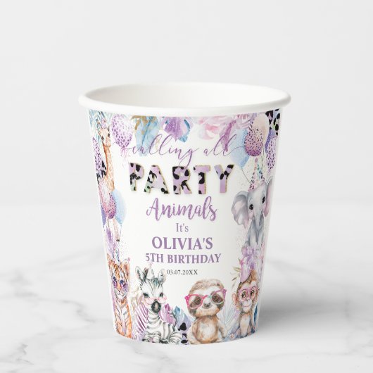 Alle partijdieren Oerwoud Safari Birthday Papieren Bekers (Voorkant)