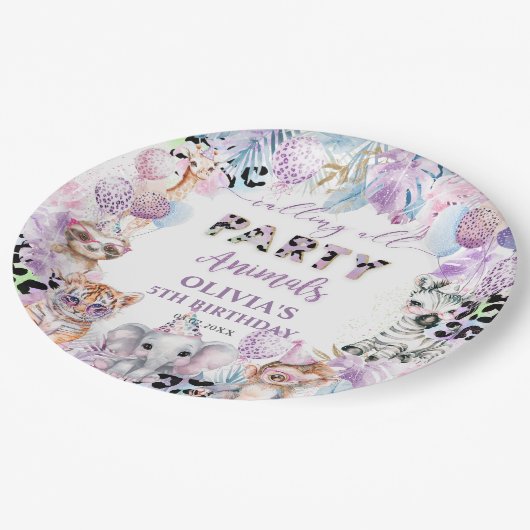 Alle partijdieren Oerwoud Safari Birthday Papieren Bordje (Gekanteld)