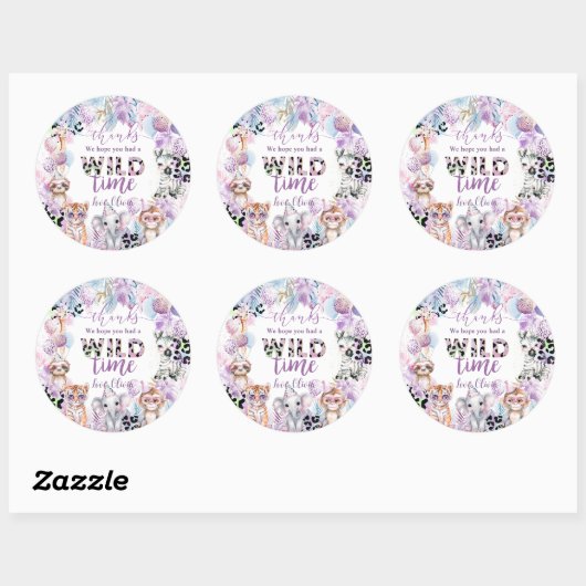 Alle partijdieren Oerwoud Safari Birthday Ronde Sticker (Vel)
