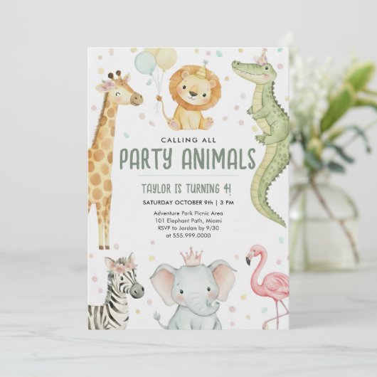 Alle partijdieren Safari Birthday Foto Kaart (Staand voorkant)