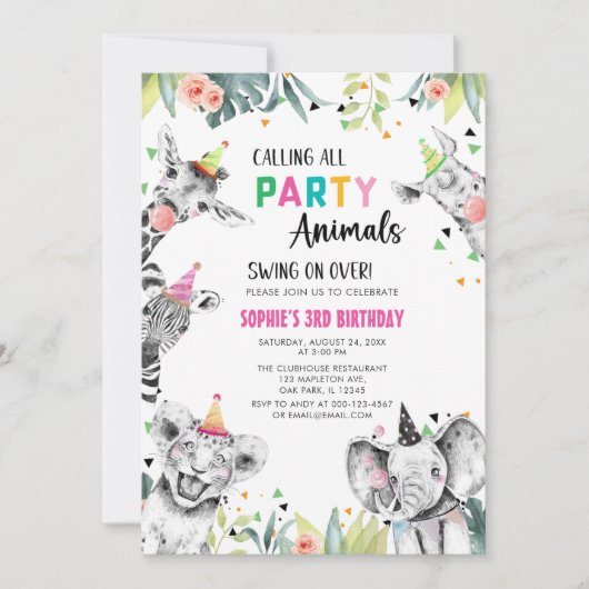 Alle partijdieren Safari Birthday roepen Kaart (Voorkant)