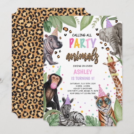 Alle partijdieren Safari Birthday roepen Kaart (Voorkant / Achterkant)