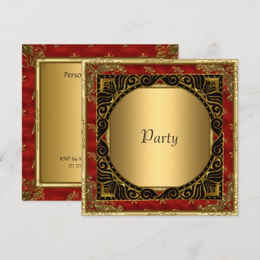 Alle partijen Gold Black Red-retro-uitnodiging Kaart (Voorkant / Achterkant)