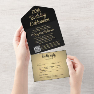 ALLE QR-code RSVP Black en Gold op zaterdag All In One Uitnodiging
