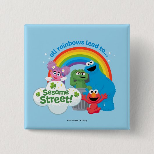 Alle regenbogen leiden naar Sesamstraat Vierkante Button 5,1 Cm (Voorkant)