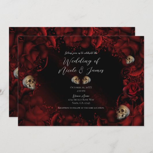 Alle rode rozen en wolken donkerbruine bruiloft kaart (Voorkant / Achterkant)