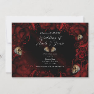 Alle rode rozen & schedels donkere bloemen bruilof kaart