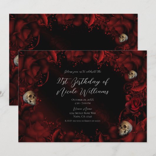 Alle roze rozen en schedels donkerdonkerbloederige kaart (Voorkant / Achterkant)