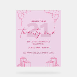 Alle roze verjaardagsuitnodiging acryl bord