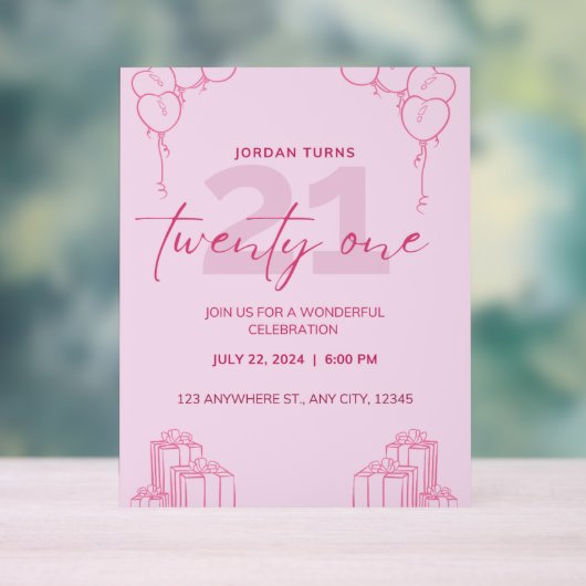 Alle roze verjaardagsuitnodiging acryl bord (Neutraal)