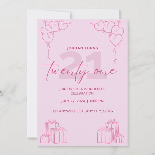 Alle roze verjaardagsuitnodiging kaart (Voorkant)