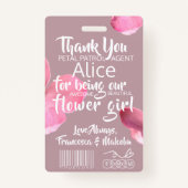 Alle Seizoensroze Petal Patrol Bloemenmeisje-badge Badge (Achterkant)