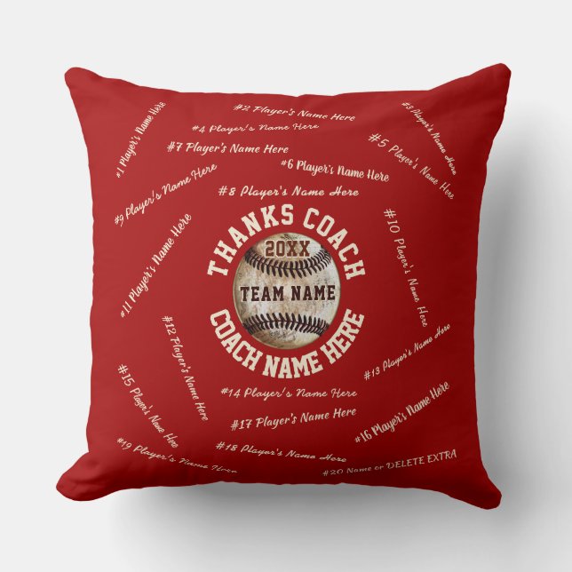Alle speler, Team, Coach NAMES Baseball Pillow Kussen (Voorkant)