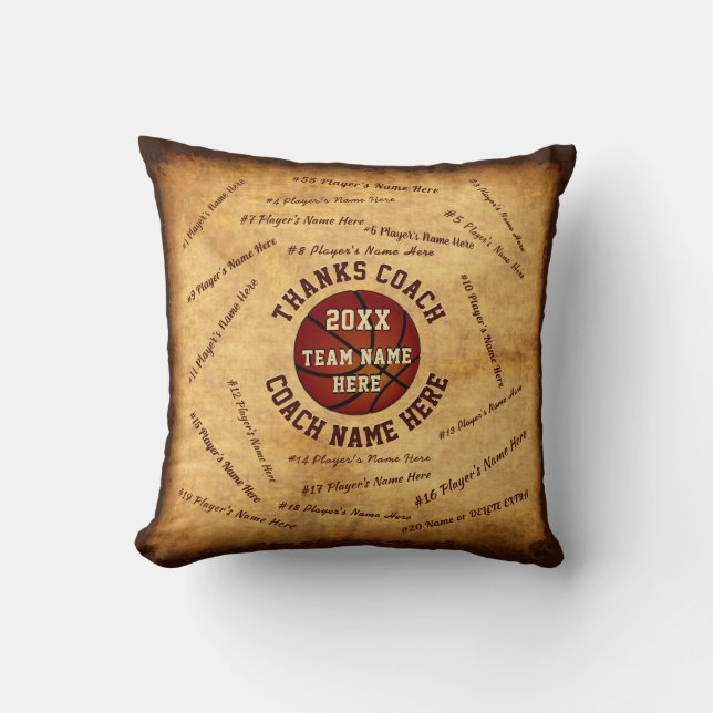 Alle spelers noemen de Basketball Coach Dank u ges Kussen (Voorkant)