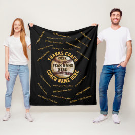ALLE spelersnamen Zwart Goud Honkbal Coach Cadeaus Fleece Deken