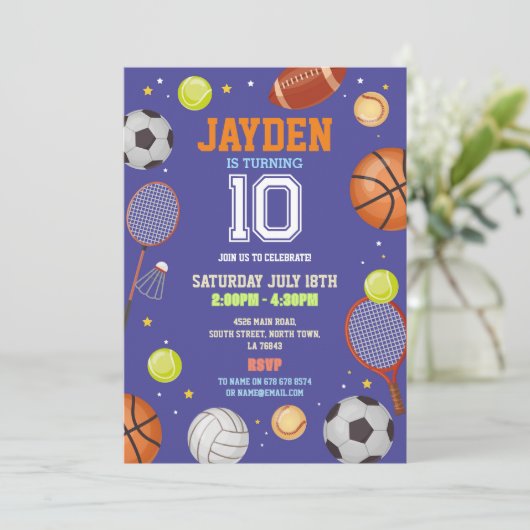 Alle Sport Blauw Verjaardagsfeestje Football Voetb Kaart (Staand voorkant)