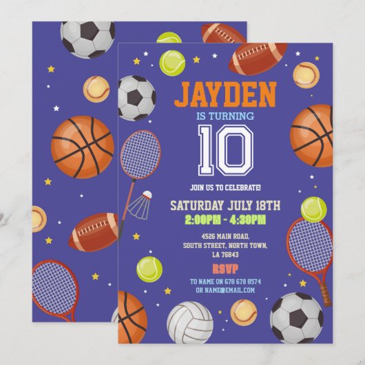 Alle Sport Blauw Verjaardagsfeestje Football Voetb Kaart (Voorkant / Achterkant)