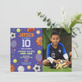 Alle Sport Blauw Verjaardagsfoto Football Voetbal Kaart (Staand voorkant)