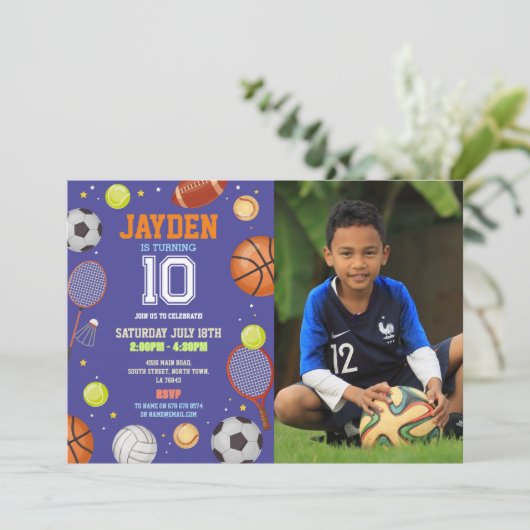 Alle Sport Blauw Verjaardagsfoto Football Voetbal Kaart (Staand voorkant)