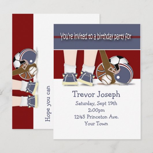 Alle Sport Verjaardag Uitnodiging Sjabloon (Voorkant / Achterkant)