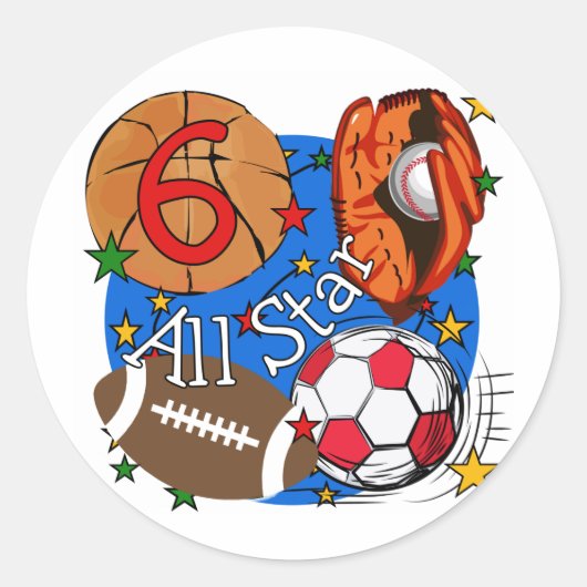 Alle Star 6th Birthday T-shirts en cadeautjes Ronde Sticker (Voorkant)