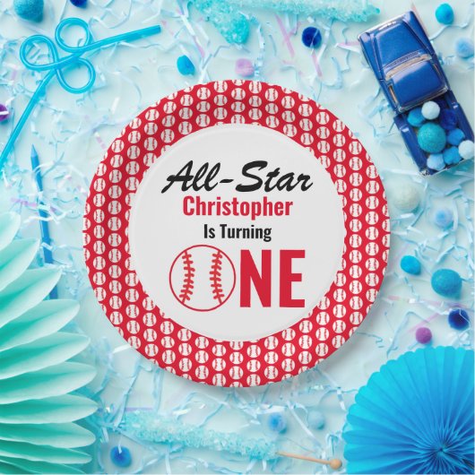 Alle Star Baseball 1e verjaardag Papieren Bordje (Feest)