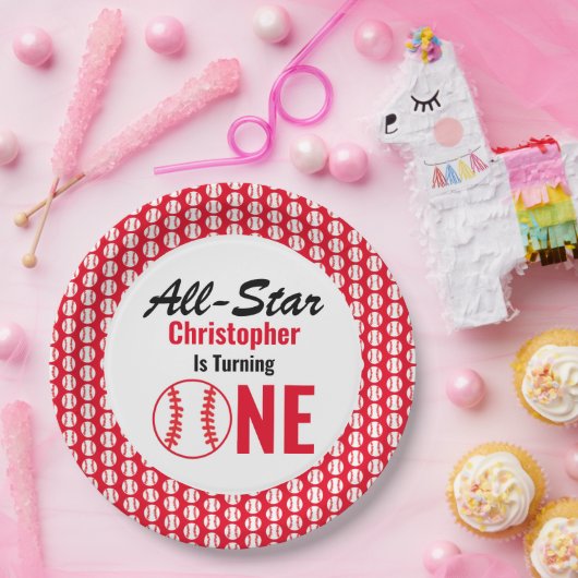 Alle Star Baseball 1e verjaardag Papieren Bordje (Feest)