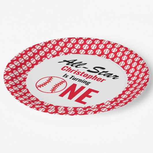 Alle Star Baseball 1e verjaardag Papieren Bordje (Gekanteld)