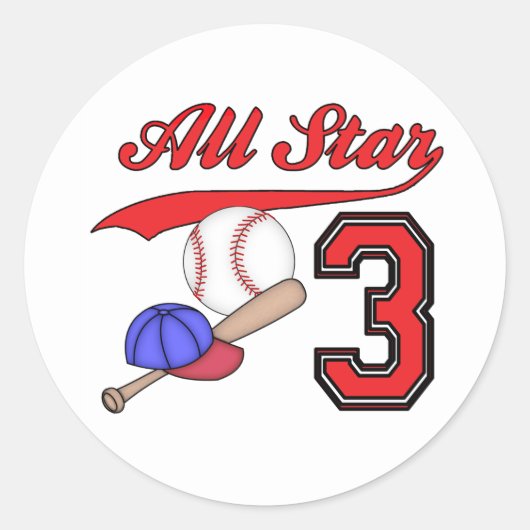 Alle Star Baseball 3rd Birthday Classic Round Stic Ronde Sticker (Voorkant)
