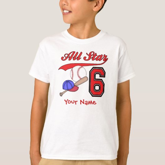 Alle Star Baseball 6th Birthday - persoonlijk T-shirt (Voorkant)