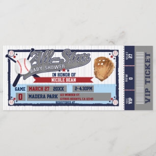 Alle Star Baseball Baby shower Ticket Uitnodiging