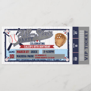 Alle Star Baseball Party Birthday Ticket Uitnodigi Kaart