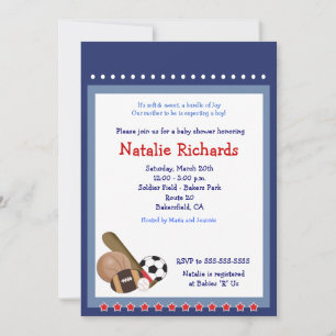 Alle Star Baseball Soccer Sports Baby shower 5x7 Kaart