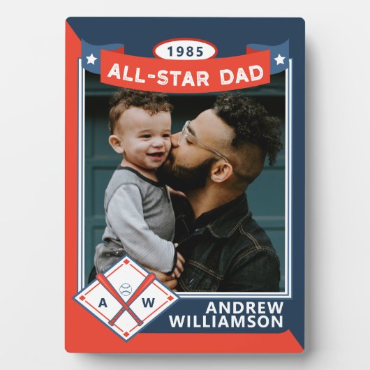 Alle Star Dad Custom Baseball Card Photo Keepomwil Fotoplaat (voorkant)