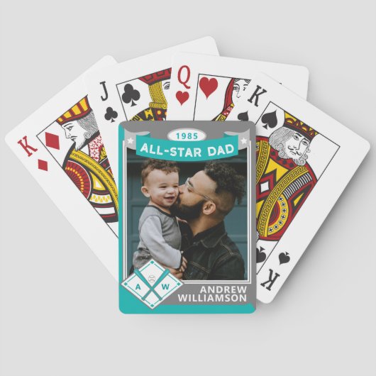 Alle Star Dad Custom Baseball Card Photo Keepomwil Pokerkaarten (Achterkant)
