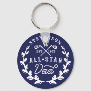 Alle Star Golfing Dad Monogram Golf Club Crest Sleutelhanger